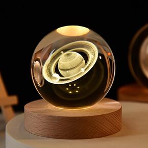 Moon Crystal Ball, 2.4inch(60mm) Decorative Quartz Glass Ball, Globes Gift Glass Sphere with Wooden Base, Paperweight Crystal Display Sculpture Home Decor Gifts for Women Friends