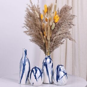 Set of 4 Blue and White Ceramic Bud Vases - Modern Farmhouse Navy Blue Decorative Small Vases for Home, Office, Living Room, Table Decor - Ideal Centerpieces for Flowers, Shelf and Fireplace Accents