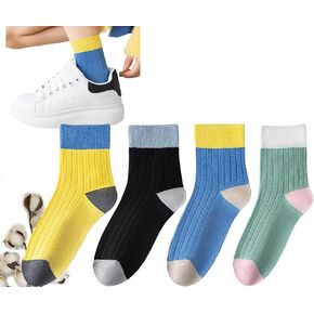 CHUNFO Womens Crew Socks Running Classic Solid Basic Colorful Cotton Athletic Dress Sock Ankle Size5-9.5