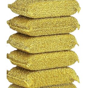 Non-Scratch Scrub Sponges Pads, Cleaning Scrub Sponge, Dish Wash Sponge, Kitchen Sponge, Multi-Use Heavy Duty Scrub Sponge 6 Packs (Gold)