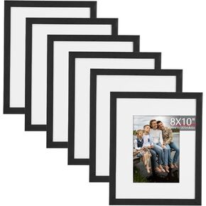 TWING 8 x 10 Picture Frame Set of 6,Table Top Display Pictures 4 x 6 and 5 x 7 with Mat or 8x10 Without Mat, Wall Mounting Gallery Photo Frames Hanging,Black