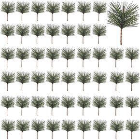 GXXMEI 62PCS Artificial Green Pine Needles Branches Small Pine Twigs Stems Picks Fake Greenery Pine Picks for Christmas Garland Wreath Embellishing and Home Holiday Garden Decoration