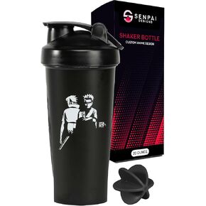 Senpai Designs Anime Shaker Bottle - 20 Ounce - Shaker Bottle with Shaker Ball - Nutrient Shake - Protein Shake, Meal Prep & Replacement - Gym Workout Bottle - Anime (Black) in Saudi Arabia