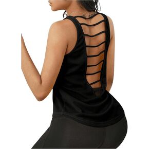 SOLY HUX Tank Top for Women Cut Out Backless Sports Shirts Sleeveless Workout Yoga Athletic Tops
