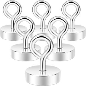 Neosmuk Magnetic Hooks,100lb Heavy Duty Earth Magnets with Eyebolt for Refrigerator, Extra Strong Cruise Hook for Hanging, Magnetic Hanger for Cabins, Grill(Silver，6 Pack)