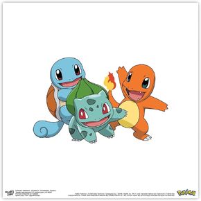 Trends International Gallery Pops Pokemon - Bulbasaur, Charmander, Squirtle Wall Art, Black Framed Version, 12'' x 12''