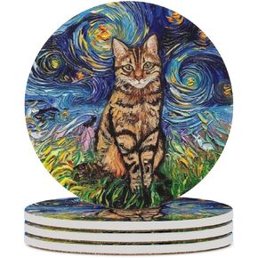 Coaster for Coffee Table Halloween Absorbent Coasters Set - Spooky, Decorative Drink Coasters for Home, Office, and Parties - 6-Pack with Holder Wooden Background