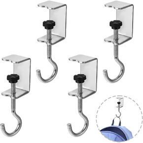 4 Pcs Desk Mount Bag Holder Hook, Desk Hook for Hanging Bag Backpack Under Desk Clamp J Hooks, Adjustable Headphone Holder Desk for Table Desk Closet Door
