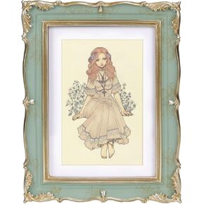 PHAREGE Vintage Picture Frame 8x10 Light Green Gold, 8 by 10 Ornate Decorative Antique Frame with Mat for 5x7 Photo, Fancy Matted Frame for Desktop or Wall, Horizontal or Vertical