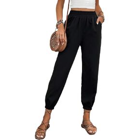 Milumia Women's Casual Joggers Elastic High Waist Crop Pants Trousers with Pocket in Saudi Arabia