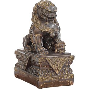 Design Toscano Female Chinese Guardian Lion Foo Dog Asian Decor Statue, 9 Inch, Polyresin, Bronze Finish