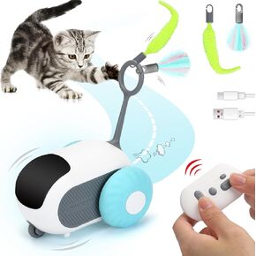 Turbo Tail 3.0 Cat Toy, Remote Control Cat Toy with 2-Speed Adjustment, Interactive Cat Toys for Indoor Cats, Automatic Cat Toys, Moving Smart Cat Toy with USB Rechargeable for Bored Cats, Kittens