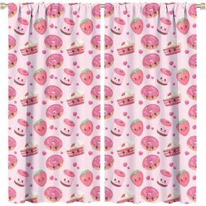 Retro Boho Strawberries Curtains Vintage Bohemia Fruit Floral Plant Rod Pocket Blackout Window Treatment for Living Room Kitchen Girls Woman Room Decor Art Printed Window Drapes 42x45in