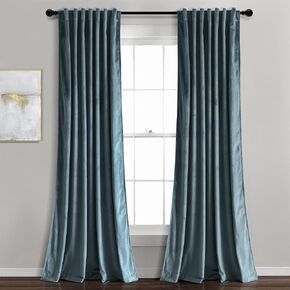 Lush Decor Prima Velvet Solid Light Filtering Back Tab/Rod Pocket Window Curtain Panel Pair, 84" L x 54" W, Slateblue