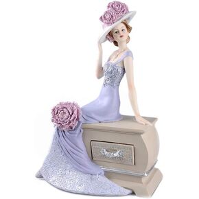 Comfy Hour Glamour Elegance Victorian Style Lady Collection Peony Flower Lady Sitting On Dresser Chair Resin Collectible Figurine,11-inch Height, Pink & Light Purple
