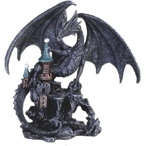 ICE ARMOR 7.75" H Black Dragon on Castle Statue Fantasy Decoration Figurine