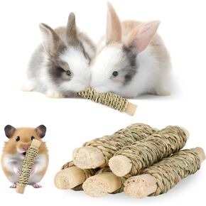 Rabbit Toys 33Pcs, Natural Hay Hamster Chew Toys for Teeth, Handmade Dried Sweet Teething Grass Sticks Watercress Carrot for Chinchillas Bunny Small Animals