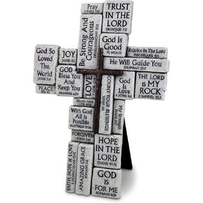 Lighthouse Christian Products Encouraging Verses Grey Stacked Stones Resin Easel Cross