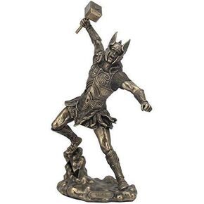 UNICORN STUDIO Bronze Finish Norse God Thor with Hammer Statue Sculpture Viking Mythology