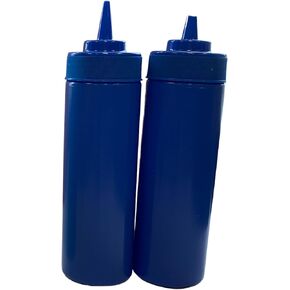 bark and lindy Blue BPA Free Food Prep 12 oz Plastic Condiment Squeeze Bottle with Twist On Cap for Hot Sauces Condiments Dressings (6)
