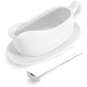 LoeJan 17OZ Gravy Boat with Spoon, Ceramic Sauce Serving Dish, Easy-Pour Big Dripless Lip Spout Serveware Set For Salad Cream Milk Broth Black Pumpkin Thanksgiving