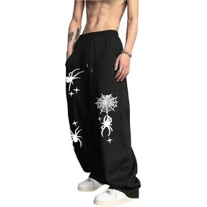SHENHE Men's Graphic Sweatpants Spiderweb Print Drawstring Low Rise Y2k Pants Streetwear