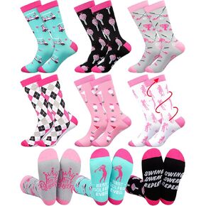 Hercicy 6 Pairs Funny Golf Compression Socks for Women Circulation 15-20 mmHg Sports Compression Crew Socks Novelty Golf Gifts for Women Golf Lover