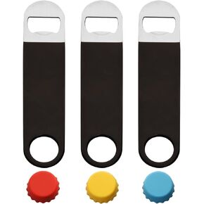 Bartender Bottle Openers, Beer Bottle Openers, Speed Openers 3 Pack Cold One. Professional Grade: Rubber Coated, Stainless Steel. 7 inch (black)