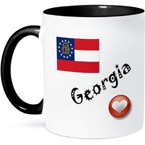 3dRose I Love Georgia-Two Tone Black Mug, 11 oz, Multicolor