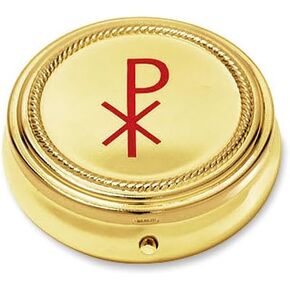 Religious Minister Gift Chi Rho Cross 2 1/4" Gold Finish 10 Host Home Hospital Traveling Pyx