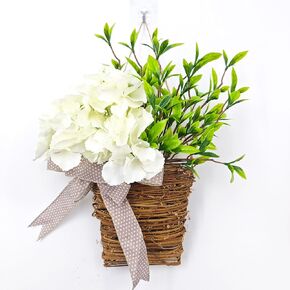 Cream Hydrangea Door Hanger Basket Wreath,2024 Spring Wreaths for Front Door,Home Porch Farmhouse Decor Boho Wreaths,Pink Berry Wildflower Door Hanger Basket (Little Daisy)