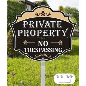 Private Property No Trespassing Signs 12 x 10 Inches Private Property Signs With Metal Stakes, Sturdy Aluminum, Weatherproof, UV Protect, Easy to Install, Outdoor, 1 Pack