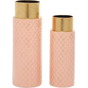 The Novogratz Metal Weave Inspired Vase with Gold Top, Set of 2 18", 15"H, Pink