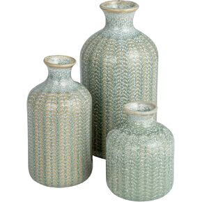 Creative Co-Op Embossed Stoneware Vases with Reactive Glaze, Grey, Set of 3