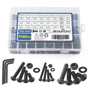 1140PCS M2 M3 M4x6/8/12/16/20/25mm Metric Hex Socket Head Cap Screws Bolts and Nuts & Flat Washers Assortment Kit，304 Stainless Steel，Replacement Fastener Screws，Fully Threaded，With 3 Wrench
