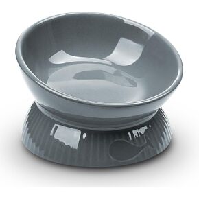 Elevated Cat Bowl, Ceramic Tilted Cat Food Bowl, Anti Vomiting, Stress Free on Neck and Spine, Spill-Proof, Anti-Tipping, Dishwasher Safe, Raised Cat Bowls for Indoor Cats, Dry/Wet Food, White