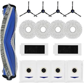 Replacement Parts for Yeedi M12 PRO+ ，for Ecovacs DEEBOT T30 Omni T30 PRO MAX Vacuum Cleaner, 1 Main Brush 4 Side Brushes 4 Hepa Filters 4 Mop Pads 4 Dust Bags（15 Pack）