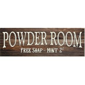 Powder Room Rustic Wood Wall Sign 6x18 (White)