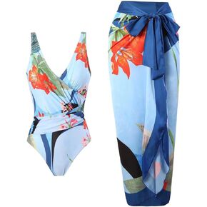 Retro Swimsuit for Women with Cover Up Women's One-piece Swimsuits with Beach Cover Up Bathing Suits for Women (Large)