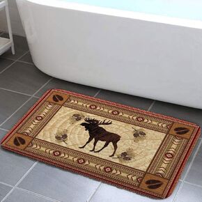 Bear Bathroom Rugs Soft Bath Rugs Non Slip, Animal Black Bear Forest Trees Rustic Cabin Washable Cover Floor Rug Absorbent Carpets Floor Mat Home Decor for Kitchen Bedroom…