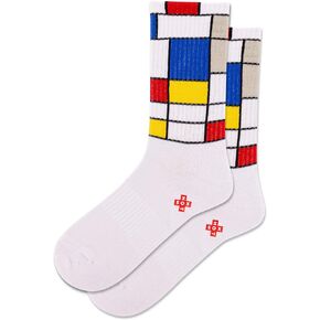 HOTSOX Women's Mondrian Active Crew Sock 1 Pair Pack, White, Women's Shoe Size 4-10