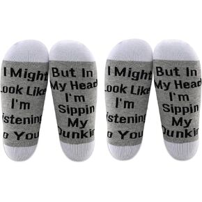 LEVLO Donuts Lover Gift Coffee Lover Socks I Might Look Like I'm Listening to You Socks for Women