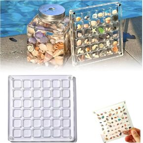 2024 New Acrylic Magnetic Seashell Display Box, Seashell Storage Box Display Case Decorative Seashell Starfish Trinket, Small Craft Organizers Container for Bead, Nail, Jewelry (64 grids)