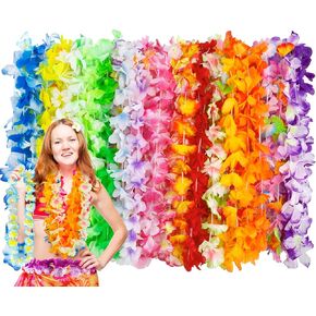 50pcs Hawaiian Party Decorations, Leis for Luau Party Bulk Flower Necklaces, Colorful Hawaiian Hula Dance Celebration Supplies, Hawaiian Tropical Summer Beach Pool Flower Leis for Party Favors Decor