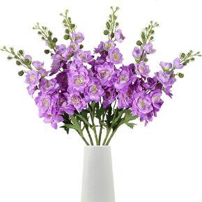 White Delphinium Artificial Flower 6PCS White Larkspur Silk Delphinium Flowers 29.52" Long Stem Fake Flower for Tall Vase Wedding Floral Arrangements Home Table Decor(White)