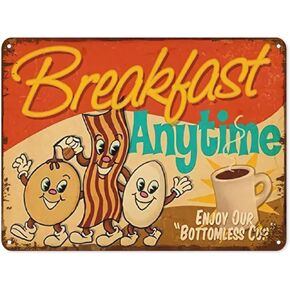 Breakfast Coffee Diner Tin Sign Kitchen Metal Wall Decor Outdoor Indoor Wall Panel Retro Vintage Mural Size 8x12 In Poster