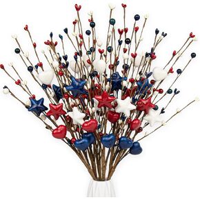 6 قطع من زهور التوليب الاصطناعية مقاس 43.18 سم من الزهور الوطنية لعيد الاستقلال مع زهرة حمراء وبيضاء وزرقاء لطاولة عشاء يوم الذكرى الرابع من يوليو (بدون مزهرية) in Kuwait