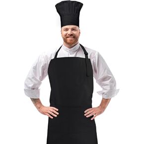 Chef Apron and Hat set, 2 Pockets Adjustable Cotton Kitchen Cooking Bib Apron, Baker Costume for Men Women