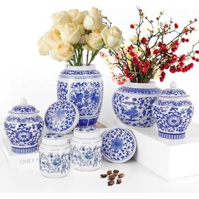 Set of 6 Small Blue and White Porcelain Vases Blue Chinoiserie Decor Gifts Ceramic Flower Vases Classic vase Decor for Home Bedroom Table Accent Shelf Tabletop Decor