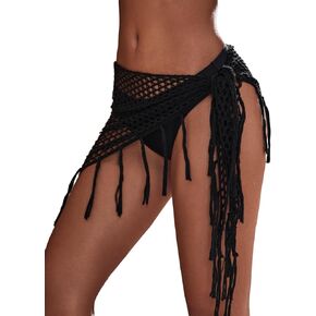 SHENHE Women's Crochet Skirt Sarong Coverups Beach Wrap Cover Ups Fringe Mini Skirt